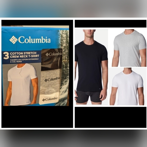 NWT 3pack Columbia t shirt Cotton Stretch Crew Tee, black white & gray Size XL - Picture 1 of 15